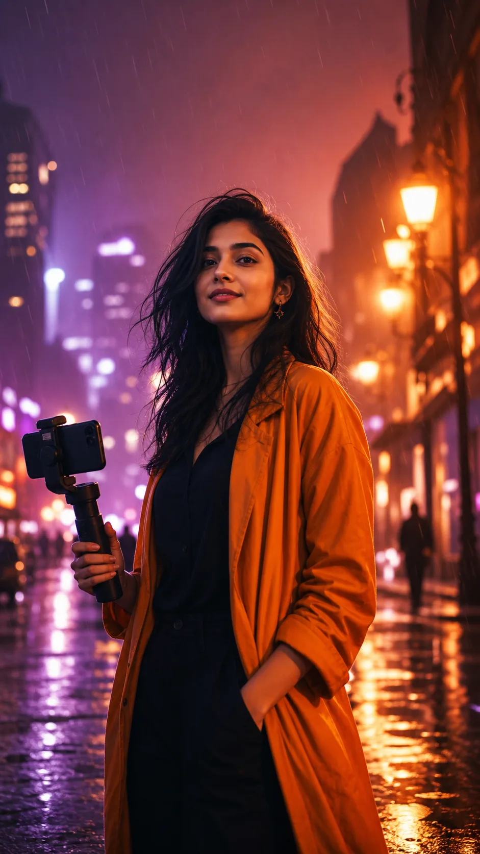 Creator recording a social video in the rain